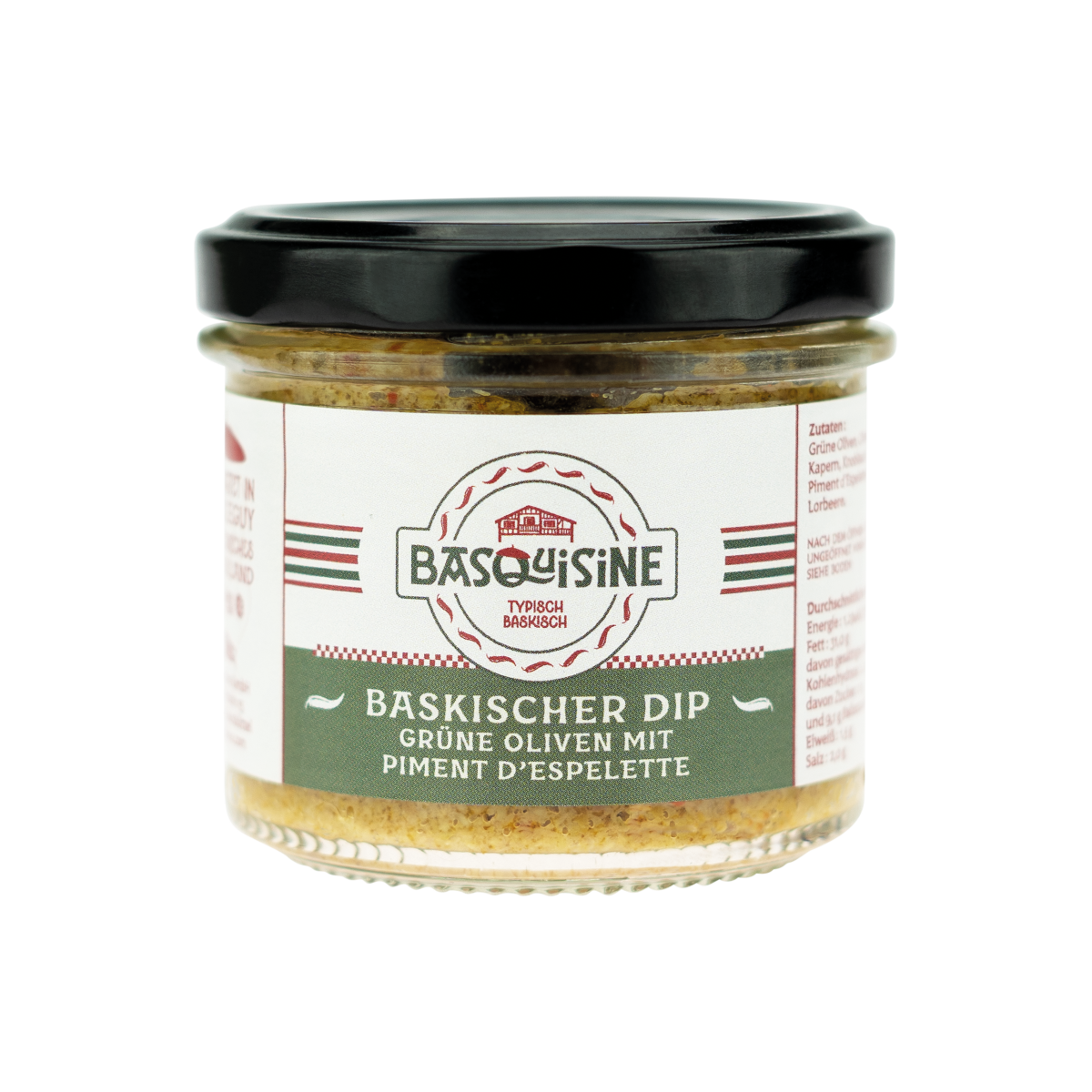 Baskischer Dip – Grüne Oliven mit Piment d’Espelette 100g Glas