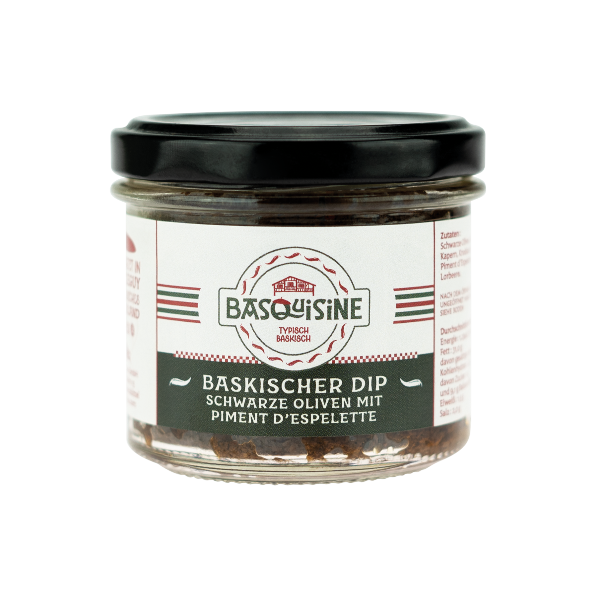 Baskischer Dip – Schwarze Oliven mit Piment d’Espelette 100g Glas